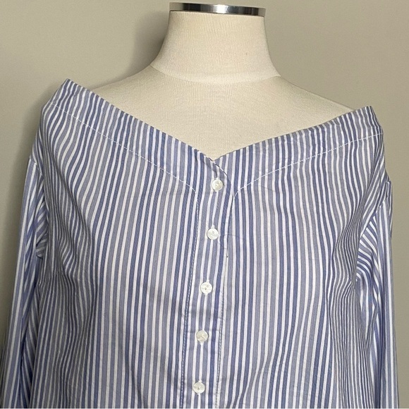 Free People March To The Beat Off The Shoulder Striped Button Down Blouse, Large - Picture 3 of 13